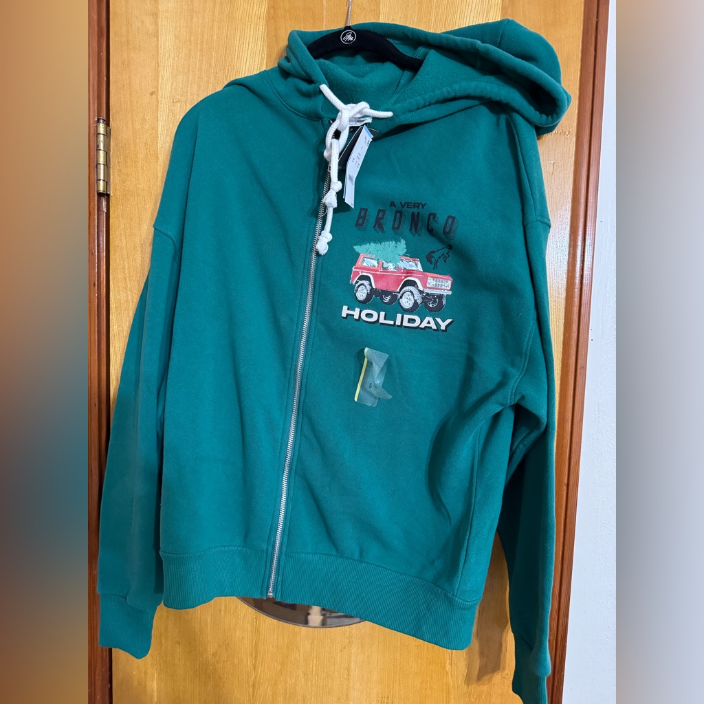 Ford Bronco Green Holiday Full Zip-Up Hoodie Sweatshirt